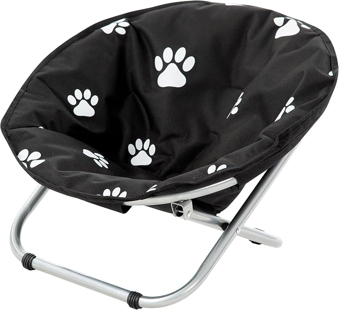Round Pet Bed: Comfortable Elevated Cat Bed with Paw Print Cushion - Black & White Water Resistant Papasan Chair for Small Dogs