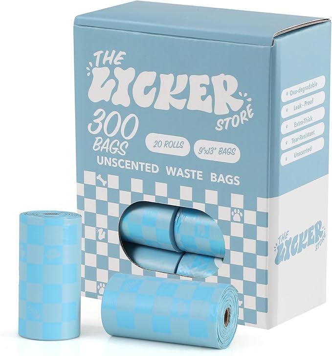The Licker Store 13 in. x 9 in. Extra Thick Leak Proof Unscented Dog Poop Bags, Blue (300 Count, 20-Rolls)