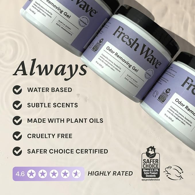 Fresh Wave Lavender Odor Removing Gel, 15 oz. | Odor Absorbers for Home | Safer Odor Relief | Natural Plant-Based Odor Eliminator | Every 15 oz. Lasts 30-60 Days | for Cooking, Trash & Pets
