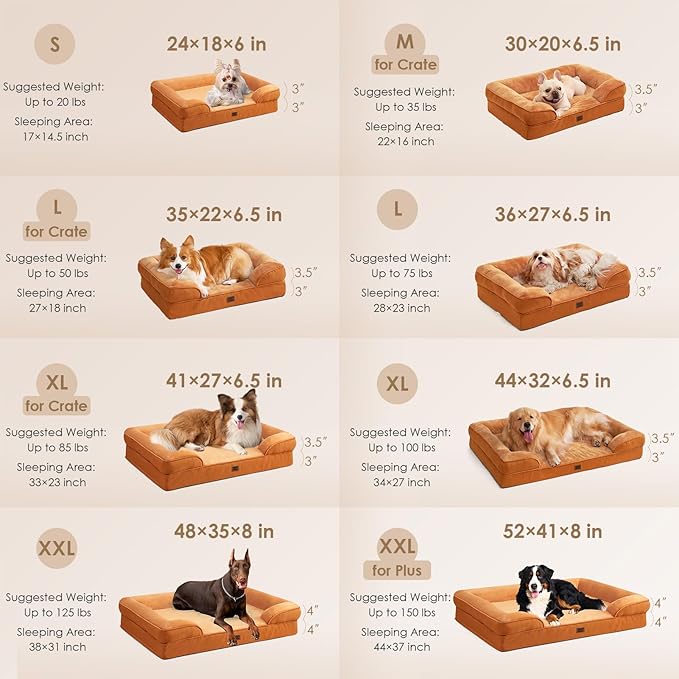EHEYCIGA Orthopedic Dog Beds Large Sized Dog, Waterproof Washable Pet Bed | Non-Slip Bottom and Egg-Crate Memory Foam Dog Couch Bed with Washable Removable Cover, Pumpkin Orange