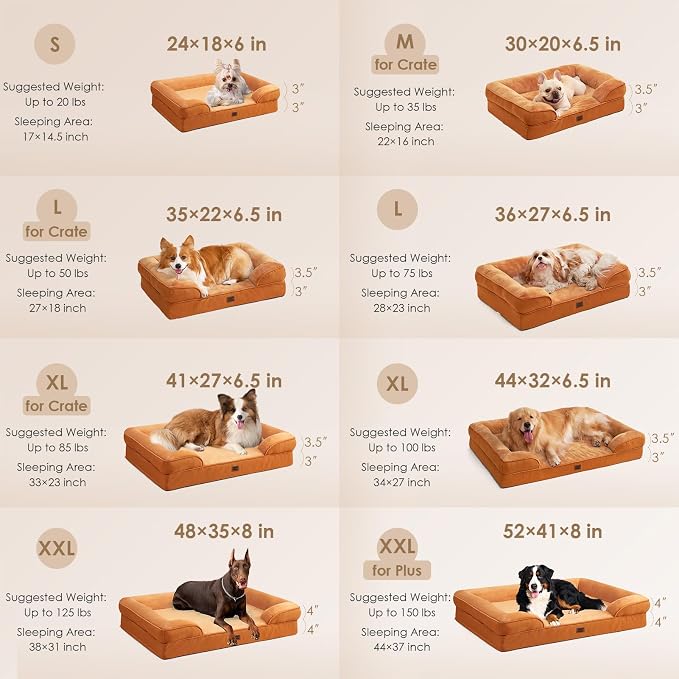 EHEYCIGA Orthopedic Small Dog Bed, Waterproof Memory Foam Washable Pet Beds | Non-Slip Bottom and Egg-Crate Foam Medium Pet Couch Bed with Washable Removable Cover,Pumpkin Orange