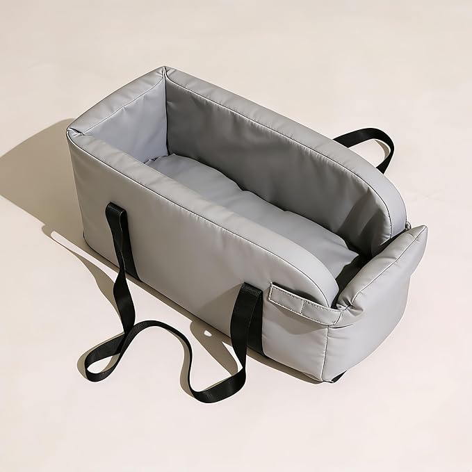 Center Console Dog Car Seat, Waterproof Small Puppy Carrier | Waterproof Faux Leather, for Dogs Under 9 lbs, 2-in-1 Console Dog Car Seat & Carrier, Sturdy Cushioned, Anti-Collapse Walls