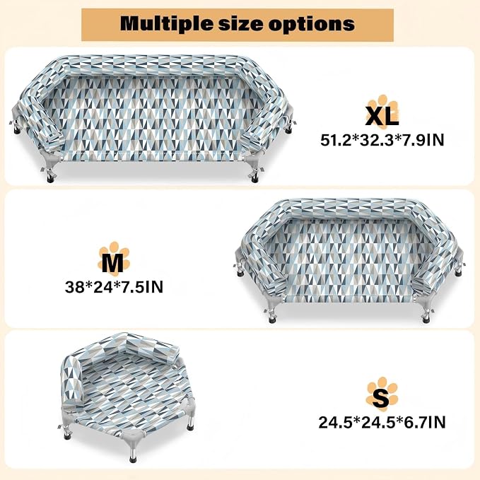 Elevated Dog Bed with Bolster, Raised Cooling Orthopedic Dogs Cot Medium | Hexagon Outdoor Dog Bed with Metal Frame for Up to 80 lbs, Portable Dog Hammock for Patio Camping, Breathable, Off the Ground