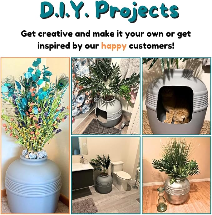 Good Pet Stuff Original Hidden Litter Box Planter, Decorative Cat Litter Enclosure with Carbon Filter, Artificial Palm Plant, Upgraded Design, Easy to Clean, Base Kit, Stone Gray