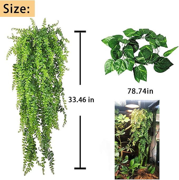 kathson Bearded Dragon Hammock Lounger Reptile Breathable Mesh Hammocks Hanging Vines Plants Tank Accessories Habitat Decor for Lizard Gecko Snake Chameleon Iguana Amphibians(3 PCS)