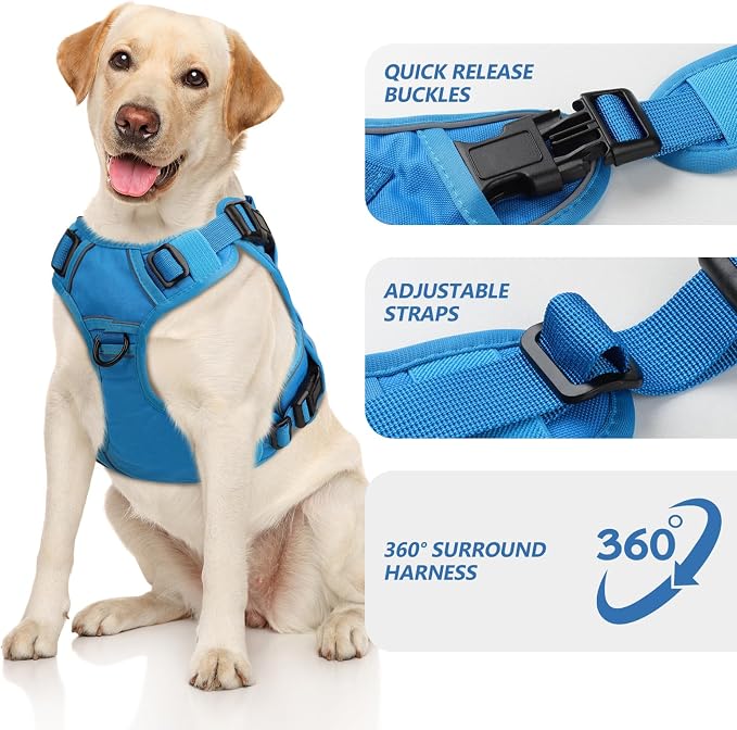 WINGOIN Blue Tactical Dog Harness for Large Dogs,No Pull Dog Harness | with Handle,Adjustable Reflective,Military K9 Style,Big Size Dog Vest,for German Shepherd,for Walking Training Hunting