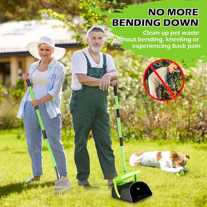 MXF Pooper Scooper Swivel Bin & Rake Kit with 100 Waste Bags, 36.6" Long Handle Dog Poop Scooper with Bag Attachment for Large Medium Small Dogs, Poop Scooper for Lawn Yard Dog Kennel