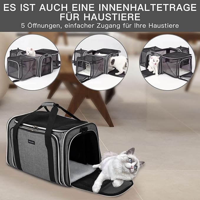 BAGLHER Cat Carrier Bag,Airline Approved Pet Carrier Soft Side Pet Travel 5 Sides Open Doors 3 Sides Expandable Foldable Dog Carrier with Fleece Pad