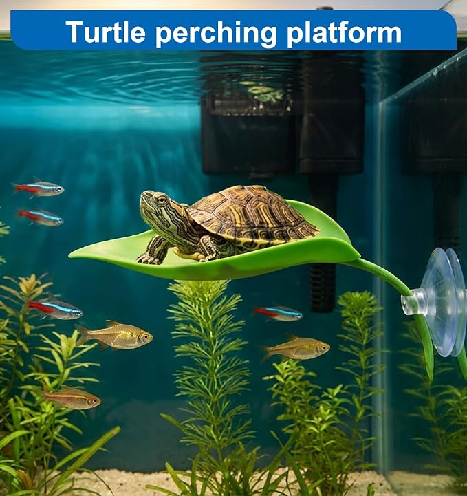 African Dwarf Frog Tank Accessories, 3PCS Tree Frog Terrarium Accessories Leaf-Shaped Frogs Habitat Decor with Suction Cup, Basking Platform for Climbing and Resting
