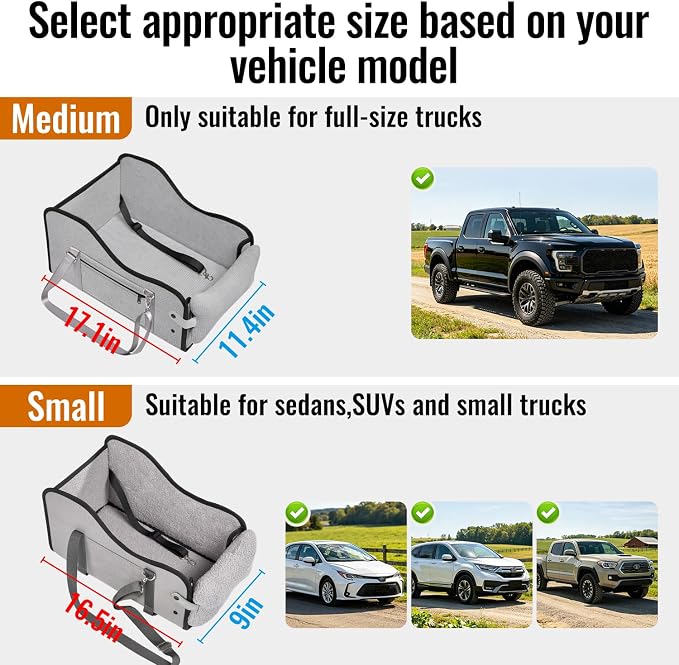 MAXFUT Center Console Dog Car Seat for Small Dogs,Fit for Full Size Truck | Equipped with Soft Padding and Pillow,Double Fixation,Pet Booster with Safety Belt,Puppy Car Seat for Small Dogs 0-30 lbs