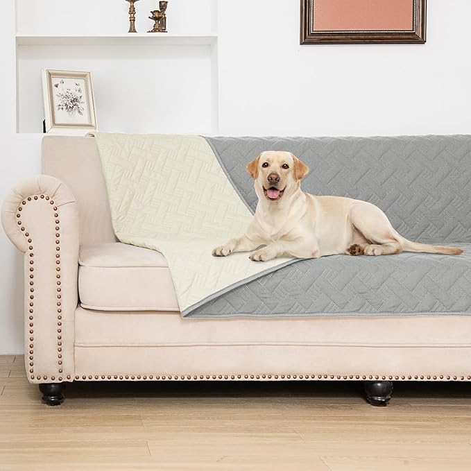 BOCTOPUG Dog Bed Cover for Pets Blankets Rug Pads for Couch Protection Waterproof Bed Covers Dog Blanket Furniture Protector Reusable Changing Pad (Light Grey+Ivory, 62"x82")