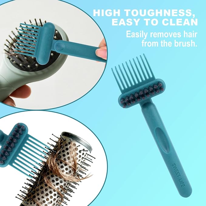 2-in-1 Comb Cleaner with Pick and Bristles, Portable Hair Brush Cleaner Tool Hairbrush Cleaning with Ergonomic Handle for Home Salon Travel Use Hairstylist Essentials (Green)