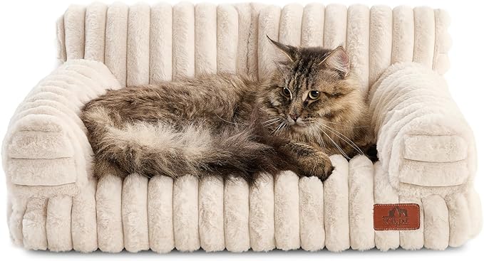 Hollypet Small Dog Large Cat Bed Puppy Couch Beds for Pets up to 25 lbs | Fluffy Dog Cat Couch Plush Soft Warming Pets Beds with Machine Washable Cover and Non-Slip Bottom