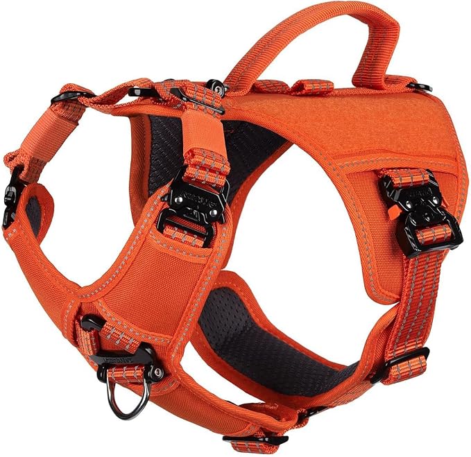 ICEFANG Quick-Moving Tactical Dog Harness for Small Dogs,No Pull Dog Vest | Control Handle,Reflective,Full Metal Buckles,Adjustable,Hook-and-Loop Panel,Soft Padded,Orange,Small