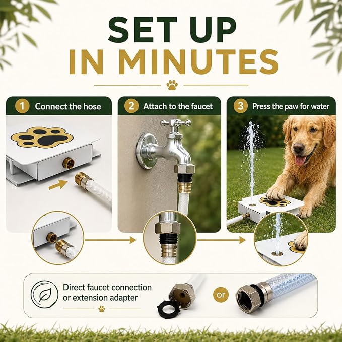 Outdoor Dog Water Fountain Step On - Dog Sprinkler Paw Activated for Large Medium Dogs - Outside Pet Drinking Water Dispenser Toy, Upgraded Copper Valve, Hose & Y Splitter (1PC)