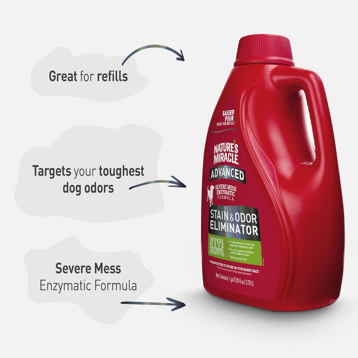 Nature’s Miracle Advanced Stain And Odor Eliminator for Dogs, Fresh Scent, Severe Mess Enzymatic Formula For Tough Pet Messes, 1 Gallon