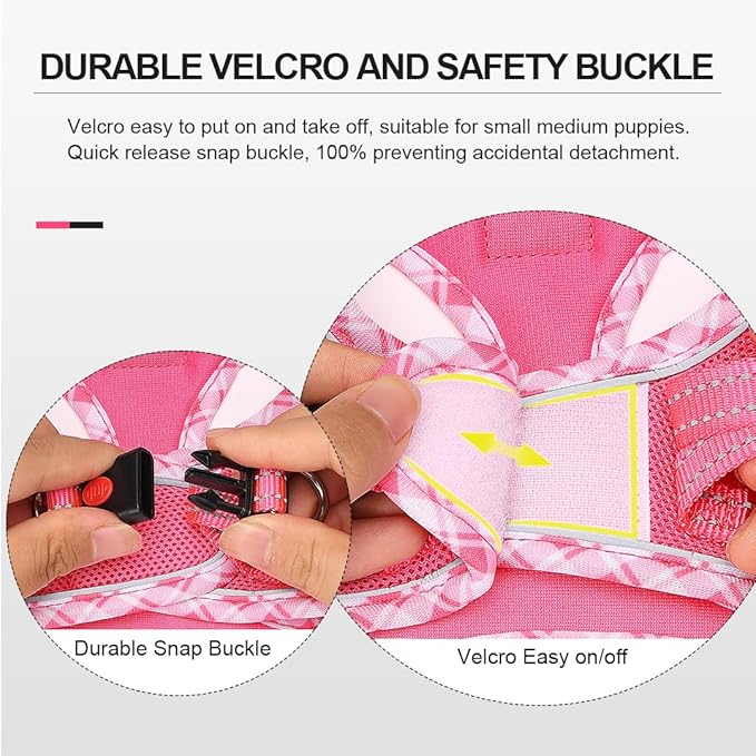 Mercano Soft Mesh Dog Harness and Leash Set, No-Chock Step-in Reflective Breathable Lightweight Easy Walk Vest Harnesses with Safety Buckle for Small Dogs, Cats (L, Fuchsia)