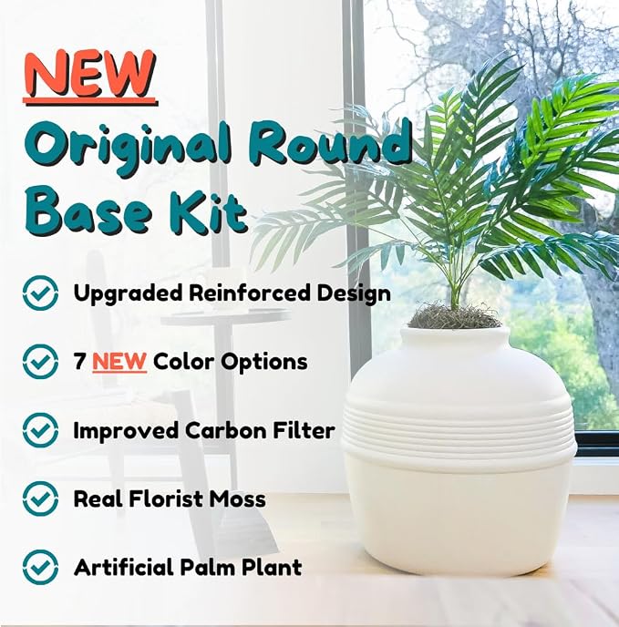 Good Pet Stuff Original Hidden Litter Box Planter, Decorative Cat Litter Enclosure with Carbon Filter, Artificial Palm Plant, Upgraded Design, Easy to Clean, Base Kit, White Birch