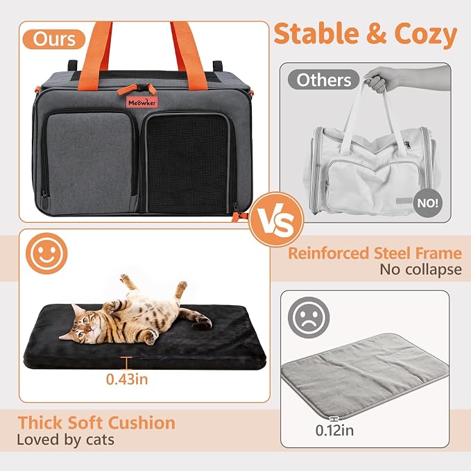 Cat Pet Dog Carrier Soft Sided Airline Approved, Large Foldable Travel Cat Bag for Kittens & Puppies Up to 15 Lbs, Top Loading Mesh, Expandable Breathable Comfort for Transport Scenarios