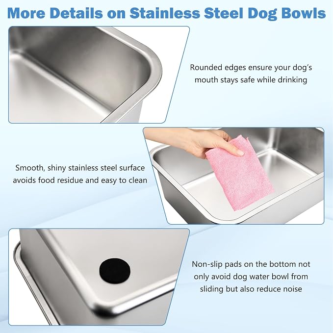 Fhiny 7 Gallon Stainless Steel Dog Water Bowl, Extra Large Capacity Dog Water and Food Bowl, Metal Pet Feeding Bowl for Indoor and Outdoor Use for Large Breed Pets（19.7 x 13.8 x 5.9 in）