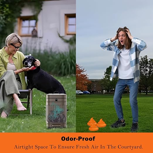 Dog Poop Trash Can Outside - 5L/1.3Gal Small Trash Can with Lid, Brown | Outdoor Dog Poop Trash Can with 40 Bags, Pedal, Removable Inner Bin, Metal Dog Waste Trash Can with Soft Close, Odor Control