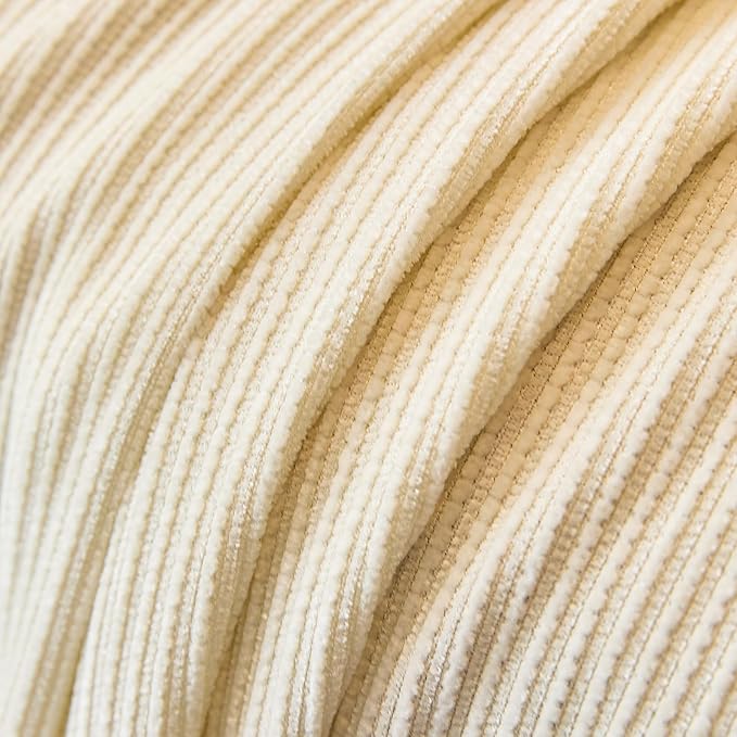VClife Vintage Creamy White Striped Couch Cover with Tassel, 71" X 150" | Soft Thick Chenille Couch Covers for 3 Cushion Couch Sofa, Washable Sofa Covers for Sectional Sofa, Fade & Shrink Resistant