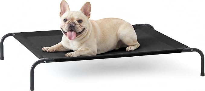Love's cabin Elevated Cooling Dog Bed for Medium Dogs, Portable Indoor & Outdoor Raised Pet Dog Cat Cot, Durable Summer Frame with Breathable Mesh, Black, 43" x 31.5" x 8"