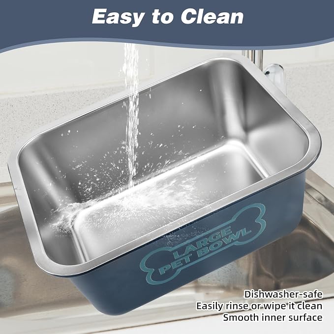 3 Gallons Large Dog Water Bowl, Stainless Steel Metal Dog Bowls, Large Capacity Pet Food Bowl Water Dish for Indoor and Outdoor Universal for Medium to Giant Dogs Blue