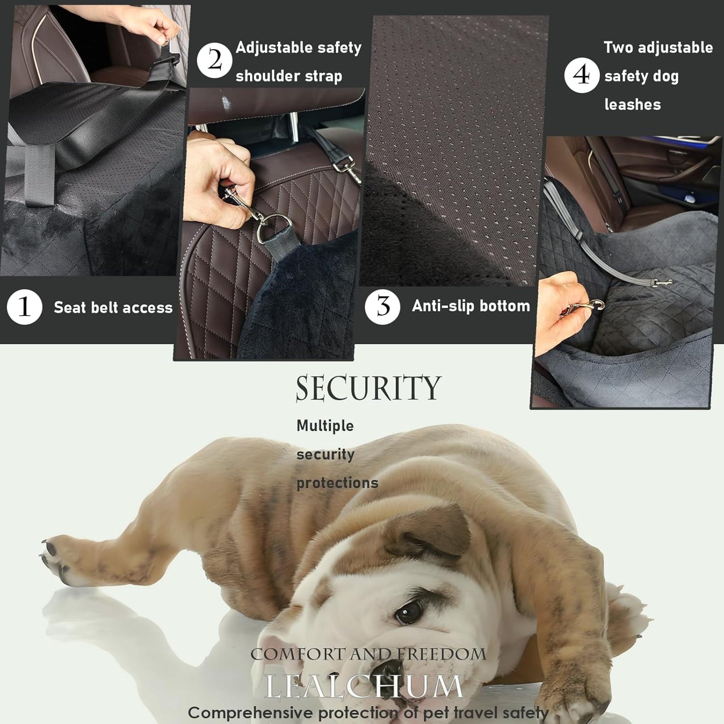 Dog Booster Car Seat for Small/Medium Dogs Up to 35lbs,Elevated Cushion Fits in Front/Back Seat,Fully Detachable and Washable,2 Storage Pockets & Dog Leashes,Easy to Install(Black,Medium)