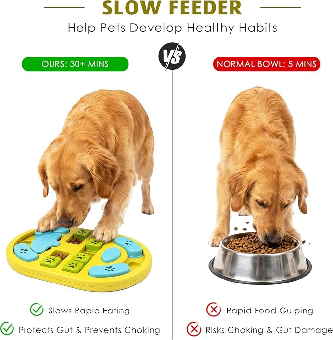 Dog Puzzle Toy, Interactive Treat Puzzle for IQ Training & Mental Stimulation, Non-Slip Slow Feeder Enrichment Boredom Buster for Puppies Small Medium Large Dogs Cats, Yellow Gift