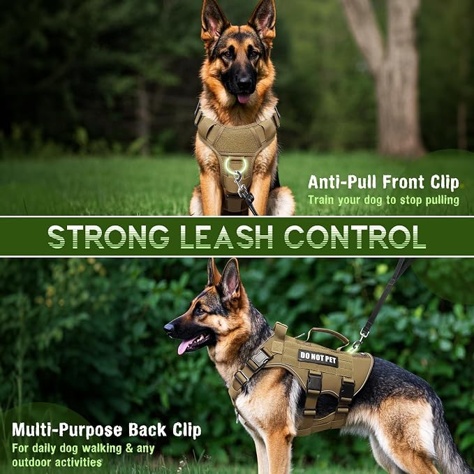 Tactical Molle Vest Mesh Dog Harness with 10 Removale Pet Patches | Breathable Service Dog harness with Double Soft Padded Handle for Large Dog, Reflective Military Pet Vest for Walk Hiking