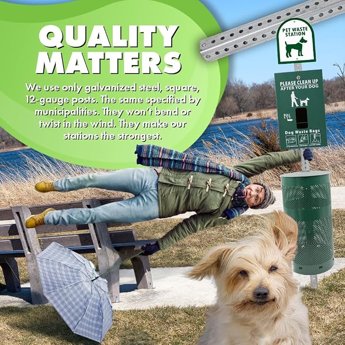 Zero Waste USA - Aluminum Mini Dog Waste Bag Station - Gloss Green | Rust-proof aluminum bag station with 400 bags, installs near existing trash cans, 25% larger dispenser, 10-year warranty