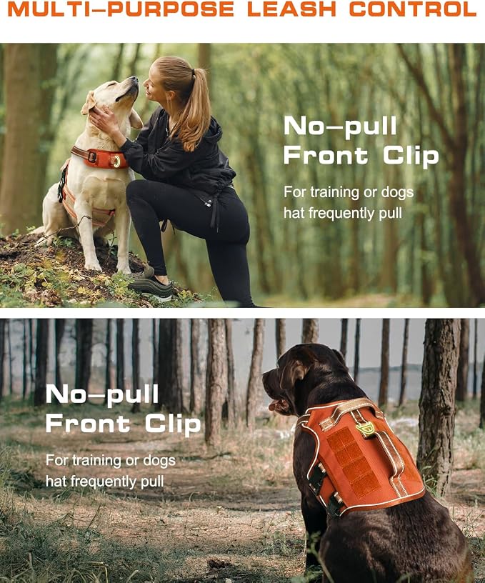 Dog Harness Medium Sized Dog, No Pull Dog Vest with Molle System | Tactical, Easy Control With Handle, Breathable Soft Padded, Adjustable, Reflective, No Choke for Walking, Orange Medium