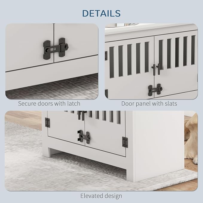 PawHut Large Elevated Dog Bowls with Storage Cabinet - 37L Capacity, Raised Dog Bowl Stand Feeding Station, White | Raised Dog Bowl Stand Pet Food Bowl Dog Feeding Station