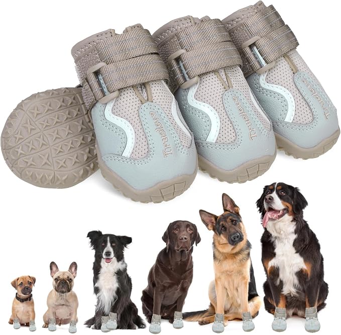 EXPAWLORER 4PCS Anti-Slip Dog Shoes - Breathable Mesh Dog Booties & Paw Protectors with Reflective Straps for Outdoor Cold/Hot Pavement, Indoor Hardwood Floors, Dog Boots for Small Medium Large Dogs