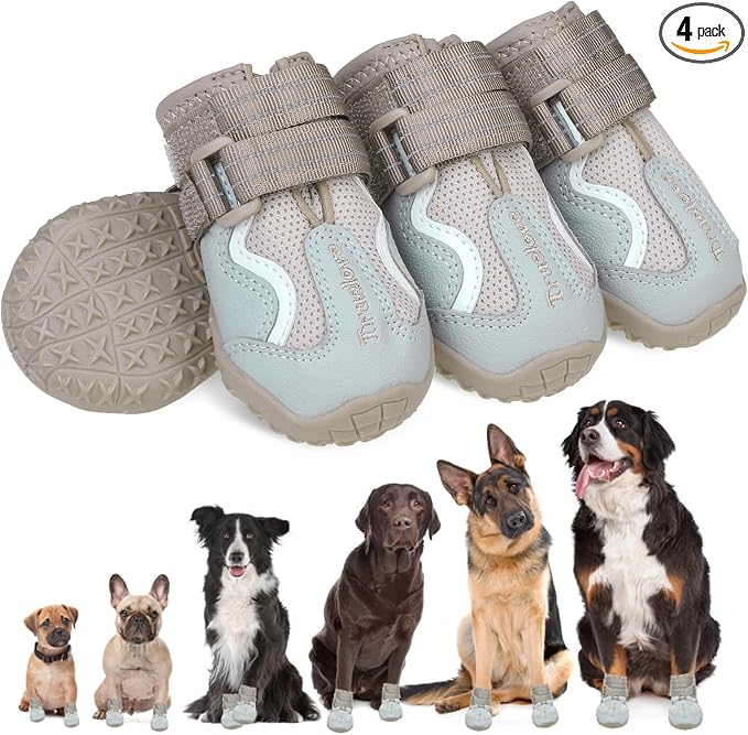 EXPAWLORER 4PCS Anti-Slip Dog Shoes - Breathable Mesh Dog Booties & Paw Protectors with Reflective Straps for Outdoor Cold/Hot Pavement, Indoor Hardwood Floors, Dog Boots for Small Medium Large Dogs