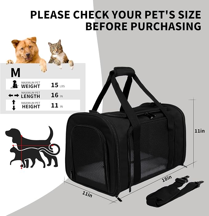 Carriers Soft-Sided Pet Carrier for Medium Large Cats Dogs Under 35Lbs,Breathable Mesh Ventilation Design,Airline Approved Cat Carrying Case(X-Large,Black)