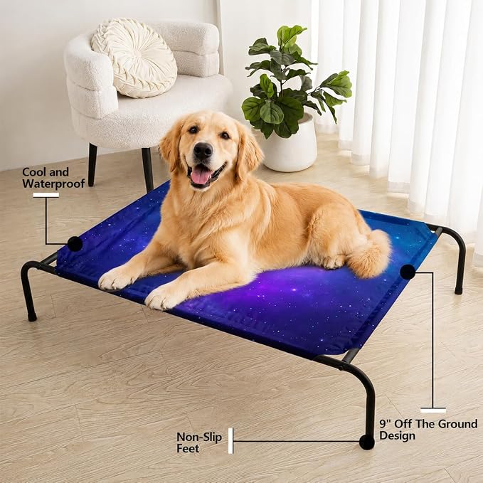Galaxy Space Starry Orthopedic Elevated Dog Pet Bed(47"X31"X9"),with Metal Frame,Printing Breathable Waterproof Dog Kennel,Sleeping Bed Set for Small Medium Large Dogs Cats,for Home,Outdoor Use