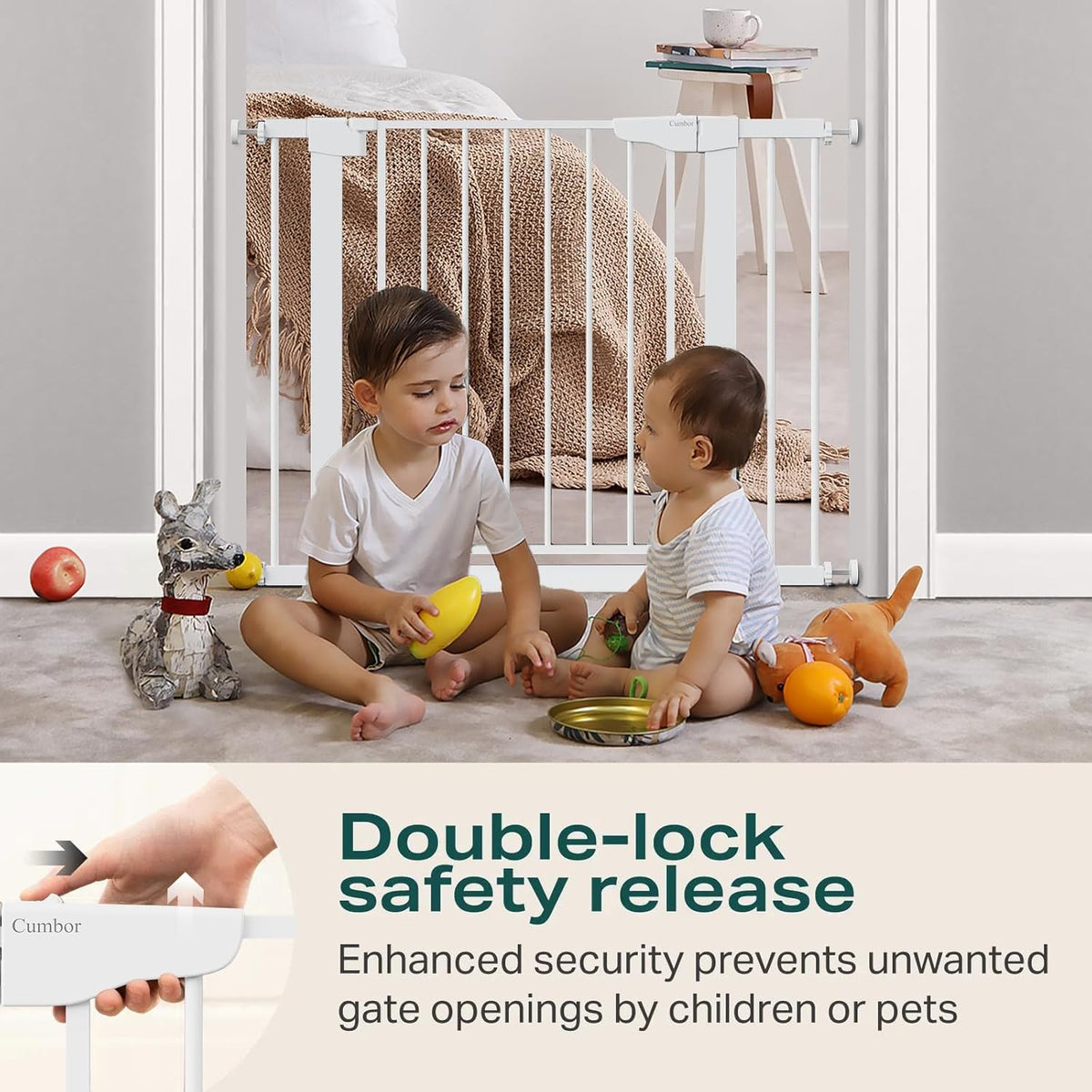 Cumbor 29.7-40.6" Baby Gate for Stairs, Mom's Choice Awards Winner-Dog Gate for Doorways, Pressure Mounted Self Closing Pet Gates for Dogs Indoor, Durable Safety Child Gate with Easy Walk Thru Door