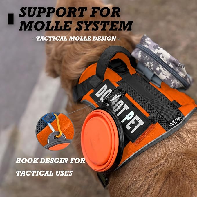 Tactical Dog Harness for Medium and Large Breeds, Air Dog Vest No Pull with Reflective Do Not Pet Patches, Breathable Dog Molle Vests for Training Walking Hunting Orange
