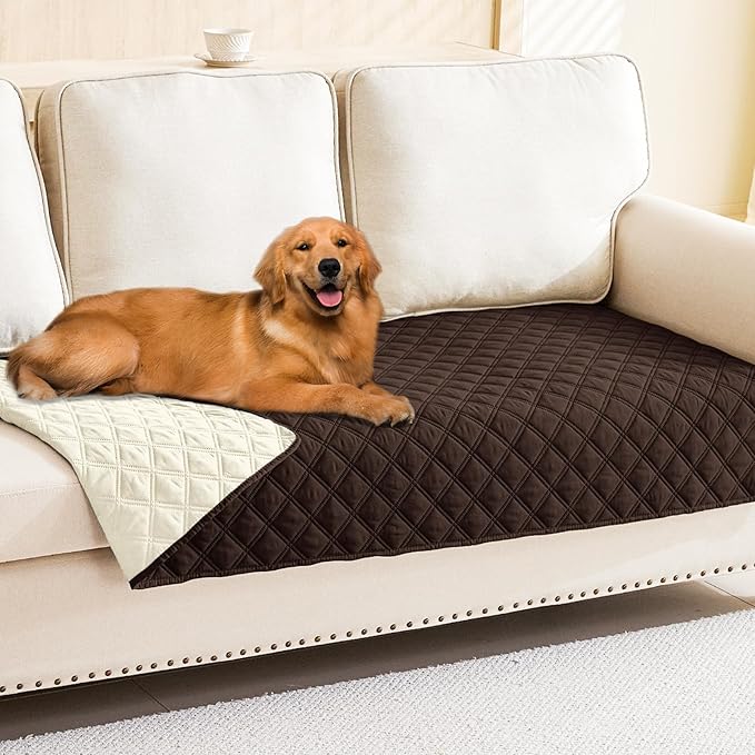 Smiry Waterproof Dog Bed Cover Pet Blanket, Soft Washable Dog Blanket for Furniture Bed Couch Sofa Reversible, Checkered (40"x70", Chocolate/Beige)
