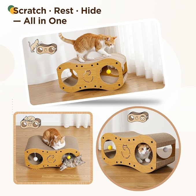 Gimars Cat Scratchers, Bridge Shaped Cardboard Cat Scratcher & Curved Lounge Bed with Toy Balls, Hideout Cave Scratch Pad for Cats, Furniture Protector, Cat Scratchers for Indoor Cats