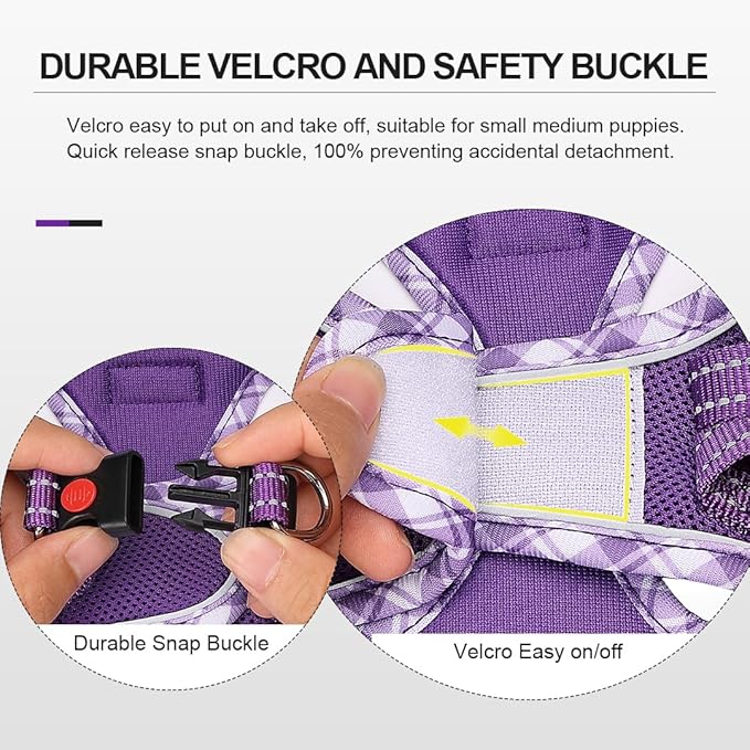 Mercano Soft Mesh Dog Harness and Leash Set, No-Chock Step-in Reflective Breathable Lightweight Easy Walk Vest Harnesses with Safety Buckle for Small Dogs, Cats (XL, Purple)