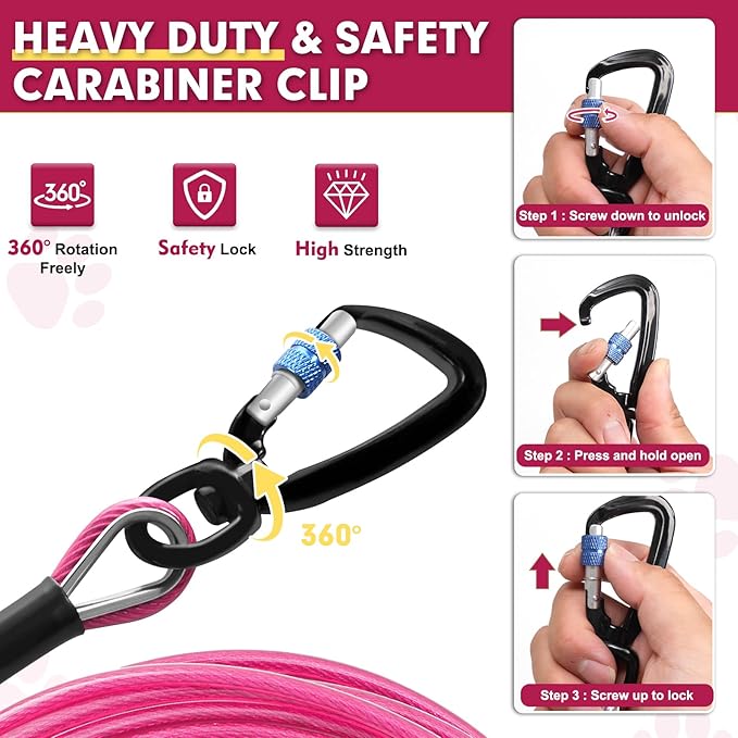 Snagle Paw Dog Tie Out Cable 15FT,Heavy Duty Dog Leads for Yard with Shock Absorbing Spring & Swivel Hook,Leash Cable for Outdoor Camping,Dog Line for Small Large Dogs,withstand 1000LBS Break Strength