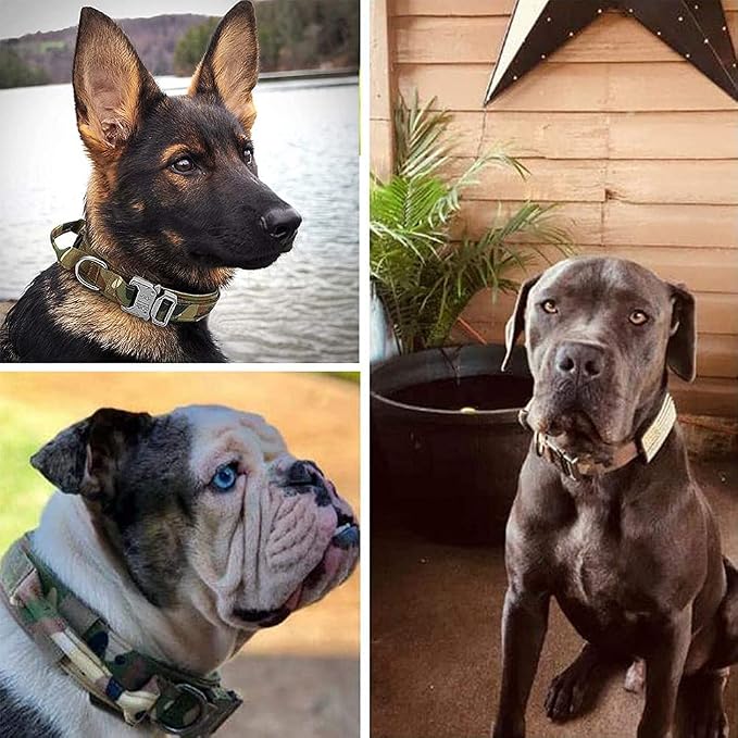 Tactical Dog Collar and Leash Set Adjustable Military Nylon Dog Collar with Control Handle and Heavy Duty Metal Buckle for Large Dogs（Camo L | 1000D Heavy-Duty Nylon Fabric,Quick-Release Metal Buckle,Adjustable Fit,Soft-Padded Webbing,D-Ring,for Traini...