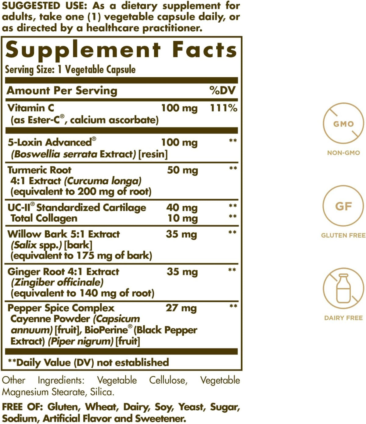 Solgar No. 7, 105 Vegetable Capsules - Joint Support & Comfort - Increased Mobility & Flexibility - Supplement for Men & Women with Ester-C Vitamin C - Gluten-Free, Non GMO, Dairy Free - 105 Servings