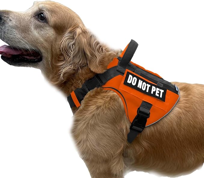 Tactical Dog Harness for Large and XL Breeds, Air Dog Vest No Pull with Reflective Do Not Pet Patches, Breathable Dog Molle Vests for Training Walking Hunting Orange
