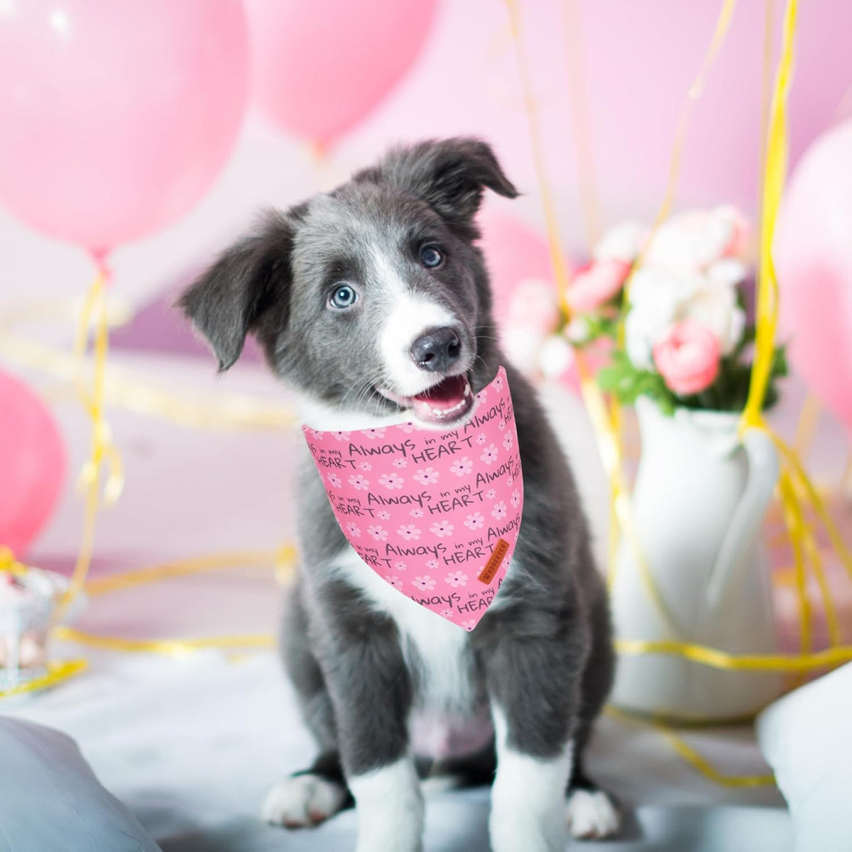 ADOGGYGO Valentine Dog Bandanas, Heart Love Floral Pet Scarf, Multi Size Offered, Pink Blue Pet Valentine Bandana for Small Dogs (Small)