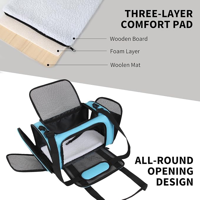 Carriers Soft-Sided Pet Carrier Large Carrier for Medium Large Cats Dogs Under 35Lbs,Breathable Ventilated Design,Collapsible Roomy Carrier with Airline Approved(X-Large,Blue)