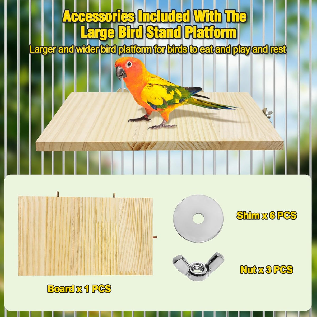 Arfubye13.8x7.9 inches Large Parakeet Stand Platform Wooden Bird Perch Stand Parrot Cage Accessories Rectangle Corner Stand Perch Shelf for Budgie Cockatiel Conure Macaw African Grey Chinchilla